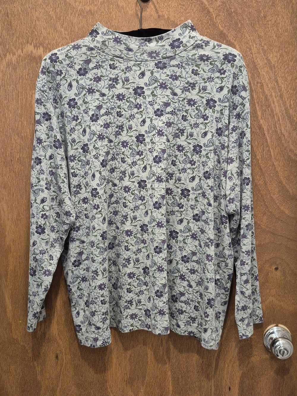 Basic Editions Purple Floral Mock Neck Long Sleeve Top